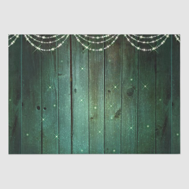 Rustic Green Fairy Lights Sparkle Christmas Tissue Paper (Front)