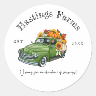Rustic Green Farm Truck Thanksgiving Harvest Class Classic Round Sticker