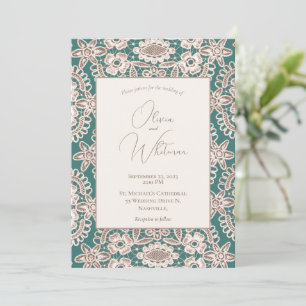 Rustic Green Faux Lace Wedding Invitations