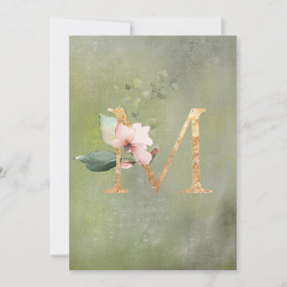 Rustic Green Floral Gold Script Wedding Thank You Card