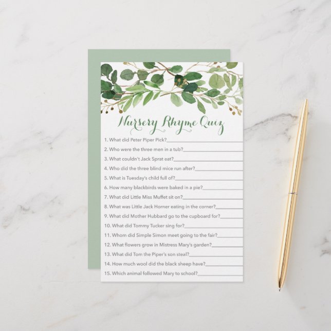 Rustic Green Floral Nursery Rhyme Game (Front/Back In Situ)