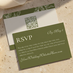 Rustic Green Floral QR Wedding RSVP Card