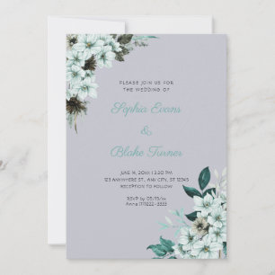 Rustic Green Flowers Boho Cloud Grey Wedding Invitation