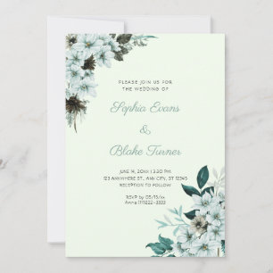 Rustic Green Flowers Boho Light Green Wedding Invitation