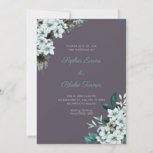 Rustic Green Flowers Boho Smoke Grey Wedding Invitation