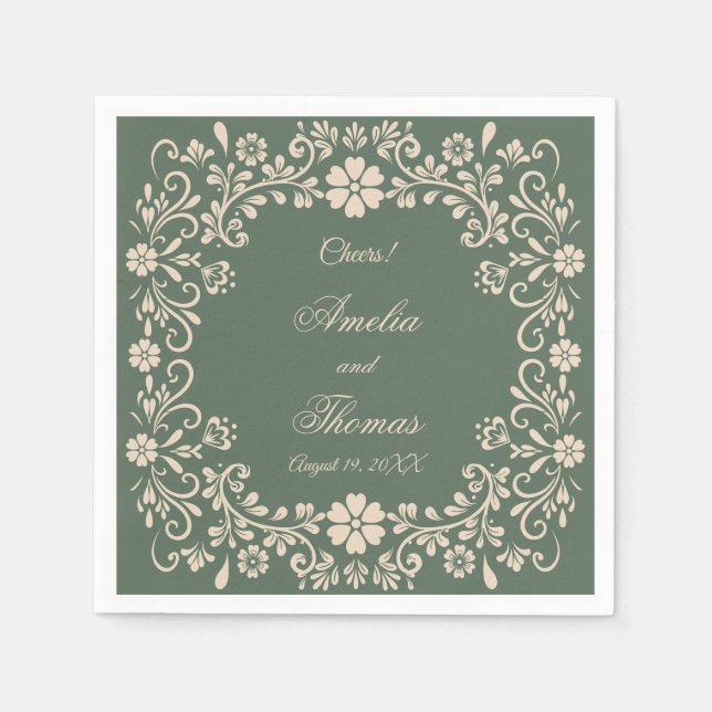 Rustic Green Flowers Wedding  Napkin (Front)