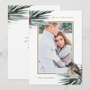 Rustic Green Foliage Photo Merry Christmas Holiday Card