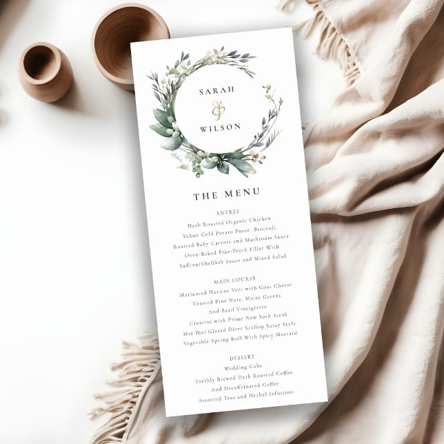 Rustic Green Foliage Wreath Wedding Menu Card (Creator Uploaded)