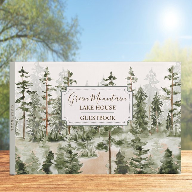 Rustic Green Forest Cabin Lake House Guest Book (In situ)
