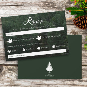 Rustic Green Forest Photo Background Wedding RSVP Card