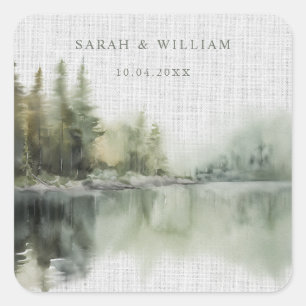 Rustic green forest Wedding Sticker