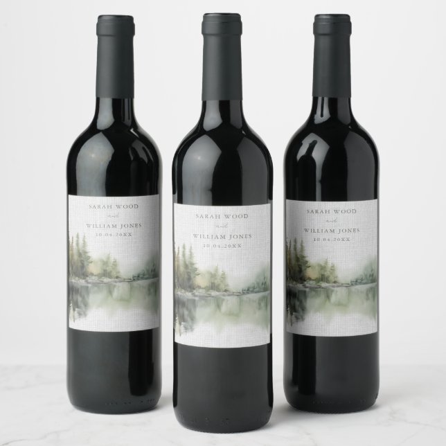 Rustic green forest Wedding  Wine Label (Bottles)
