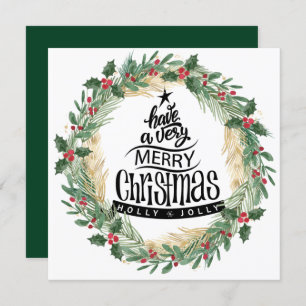 Rustic Green Fun Script Watercolor Greenery Simple Holiday Card