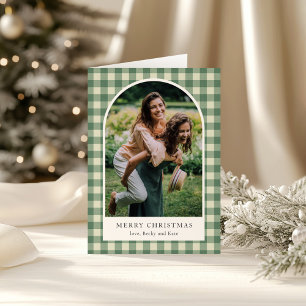 Rustic Green Gingham Arch Photo Modern Christmas Card
