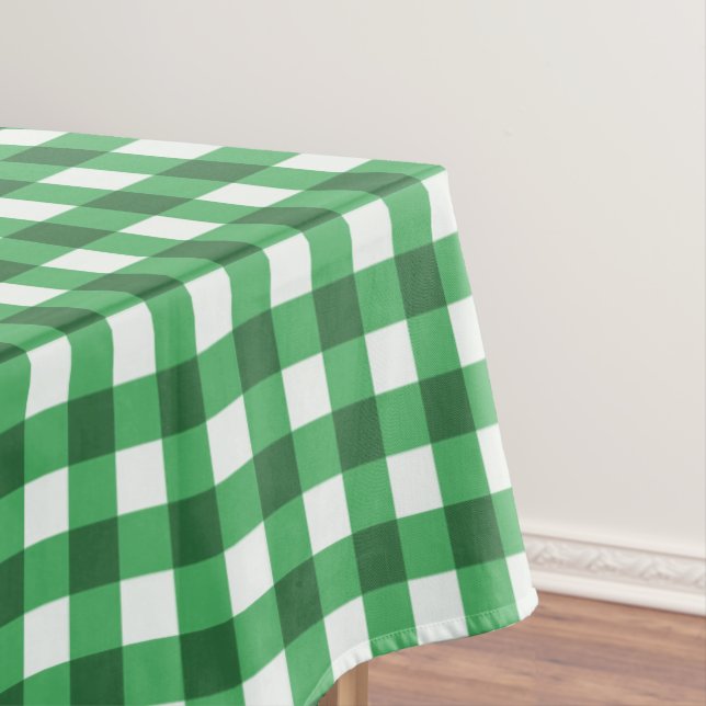 Rustic Green Gingham Checks Pattern Tablecloth (In Situ)