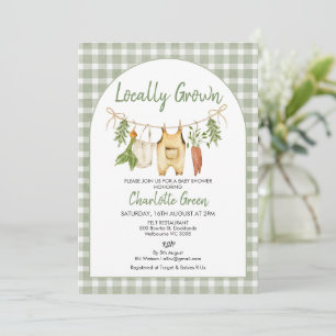 Rustic Green Gingham Locally Grown Baby Shower  Invitation