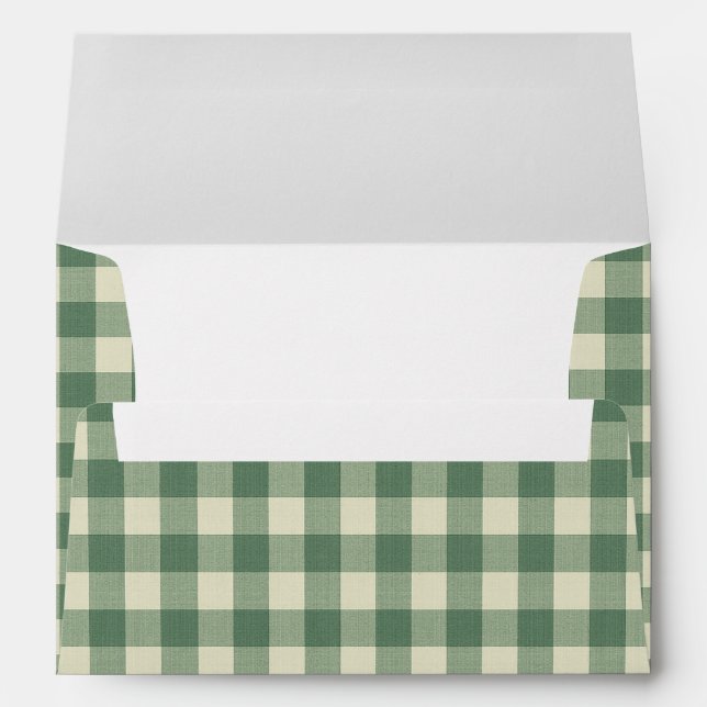 Rustic Green Gingham Modern Christmas Envelope (Back (Bottom))