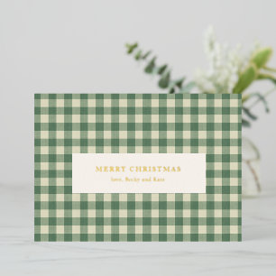 Rustic Green Gingham Modern Christmas Foil Holiday Card