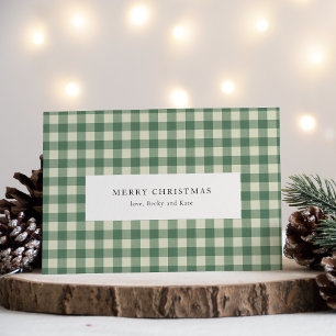 Rustic Green Gingham Modern Christmas Holiday Card