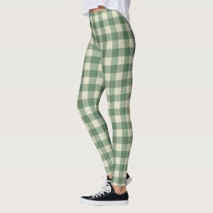 Rustic Green Gingham Modern Christmas Leggings