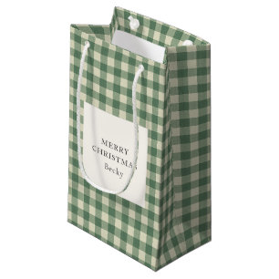 Rustic Green Gingham Modern Christmas Small Gift Bag