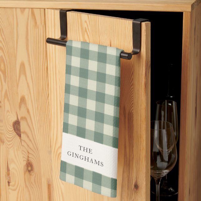 Rustic Green Gingham Modern Christmas Tea Towel (Thirds Fold)