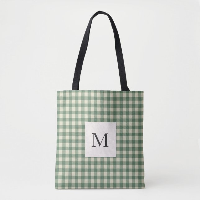 Rustic Green Gingham Modern Christmas Tote Bag (Front)