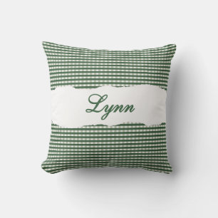 Rustic Green Gingham Personalized Name Cushion
