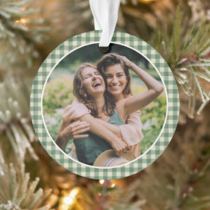 Rustic Green Gingham Photo Modern Christmas Ornament