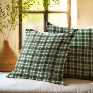 Rustic Green Gingham Plaid farmhouse pattern Cushion
