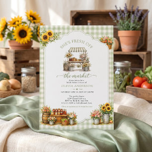 Rustic Green Gingham She's Fresh Off The Market Invitation