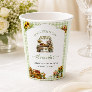 Rustic Green Gingham She's Fresh Off The Market Paper Cups