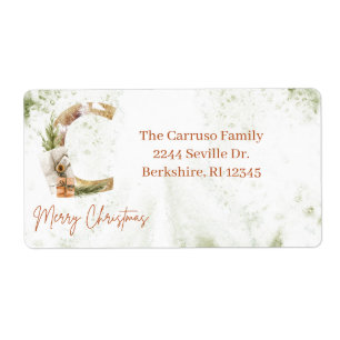 Rustic Green & Gold Christmas Monogram Watercolor