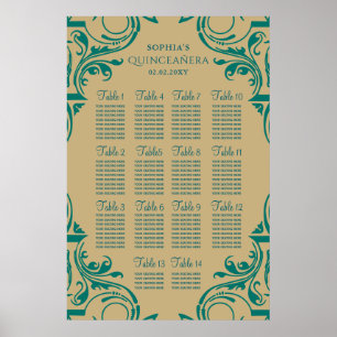 Rustic Green Gold seating plan poster