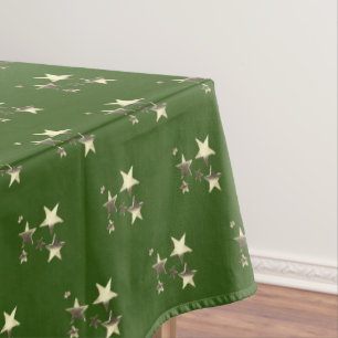 Rustic Green Gold Stars Pattern Festive Elegant Tablecloth