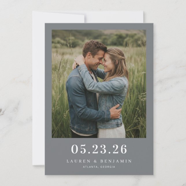 Rustic Green Intimate Photo Save The Date (Front)