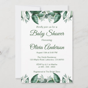 Rustic Green Leaf Baby Shower Invitation