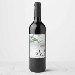 Rustic Green Leaf Wedding Wine Label Personalised