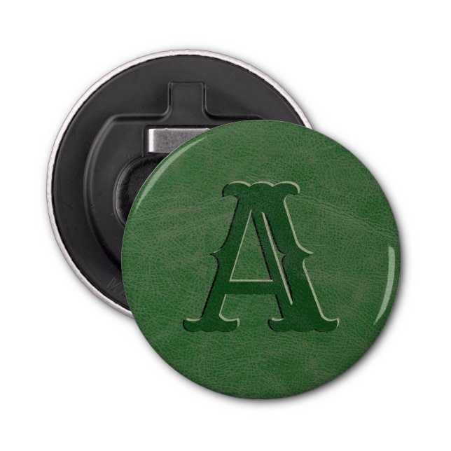 Rustic Green Leather Texture Monogram Initial Bottle Opener (Front)