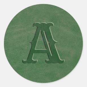 Rustic Green Leather Texture Monogram Initial Classic Round Sticker