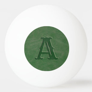 Rustic Green Leather Texture Monogram Initial Ping Ping Pong Ball