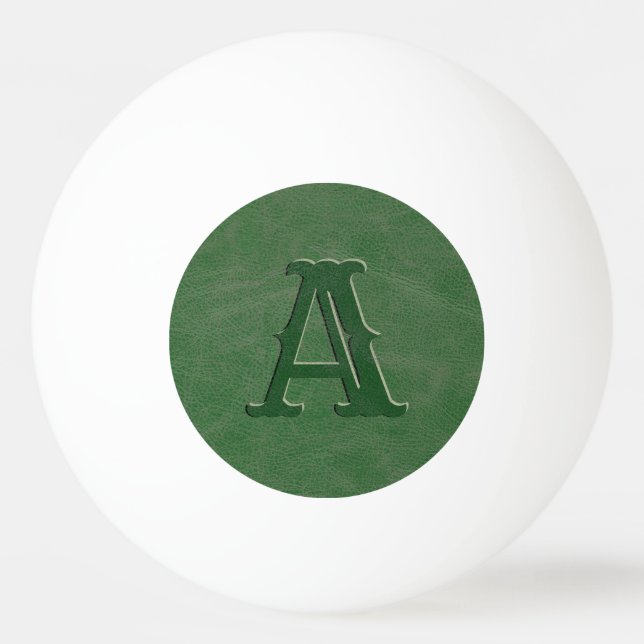 Rustic Green Leather Texture Monogram Initial Ping Pong Ball (Front)