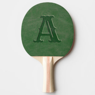 Rustic Green Leather Texture Monogram Initial  Ping Pong Paddle