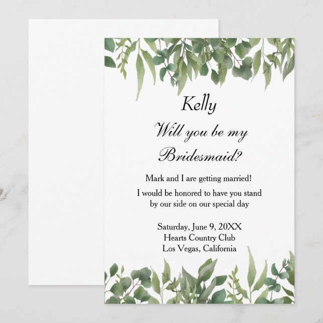 Rustic Green Leaves Greenery Foliage Bridesmaid Invitation (Front/Back)