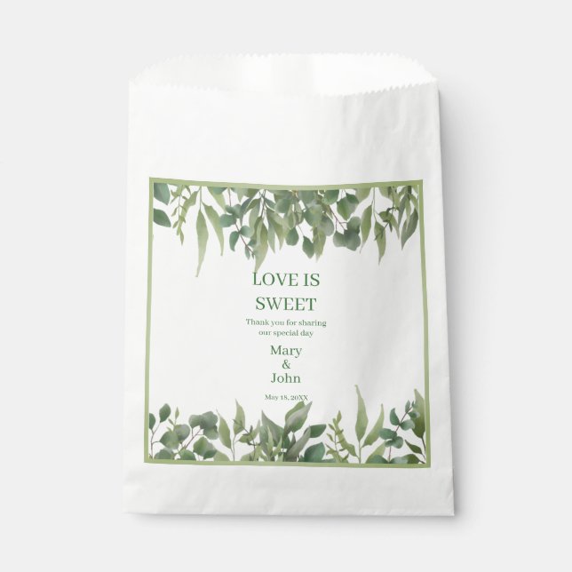 Rustic Green Leaves Greenery Foliage Favour Bags (Front)