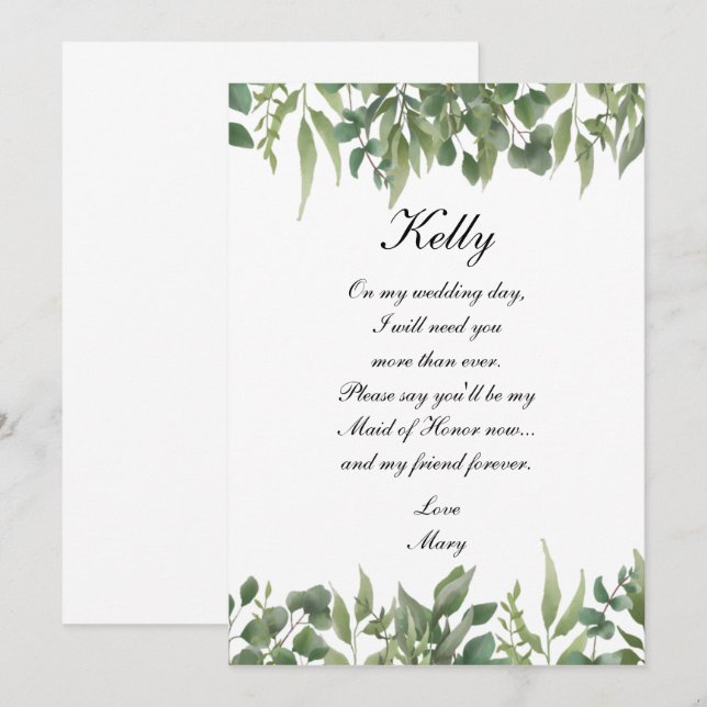 Rustic Green Leaves Greenery Foliage Maid Of Honou Invitation (Front/Back)