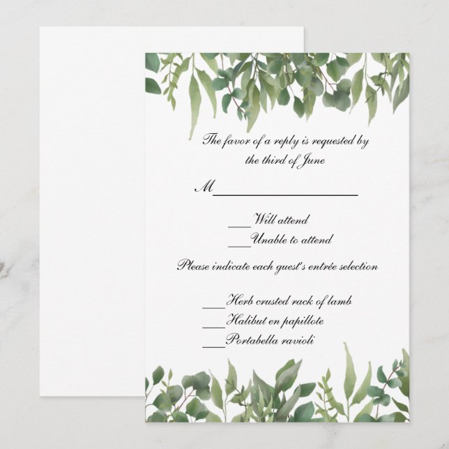 Rustic Green Leaves Greenery Foliage Response Card (Front/Back)