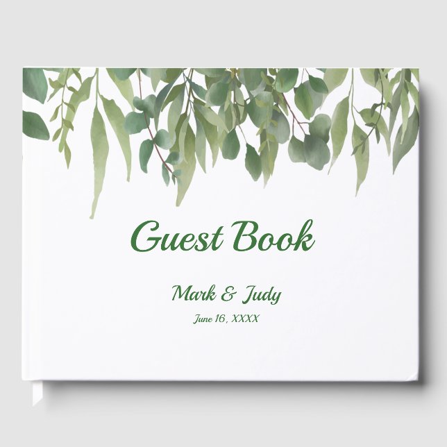 Rustic Green Leaves Greenery Foliage Wedding Guest Book (Front)