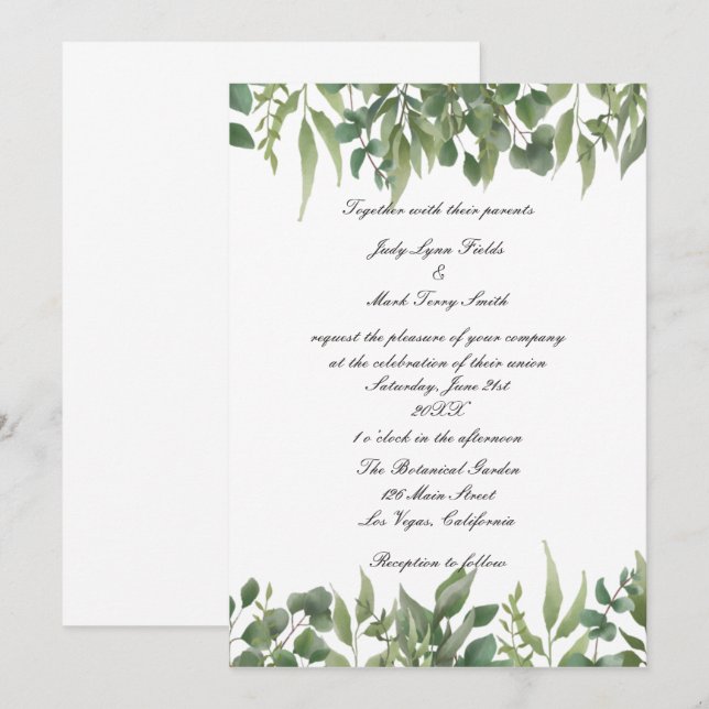Rustic Green Leaves Greenery Foliage Wedding  Invitation (Front/Back)