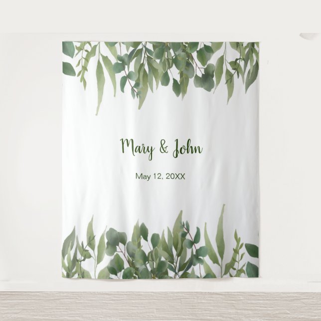 Rustic Green Leaves Greenery Foliage Wedding Photo Tapestry (Front)